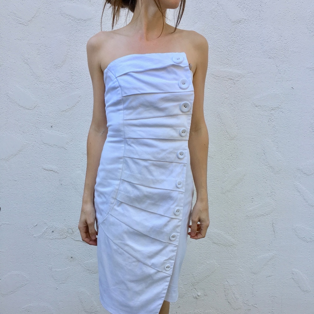 (Eva Franco) Strapless White Button Dress